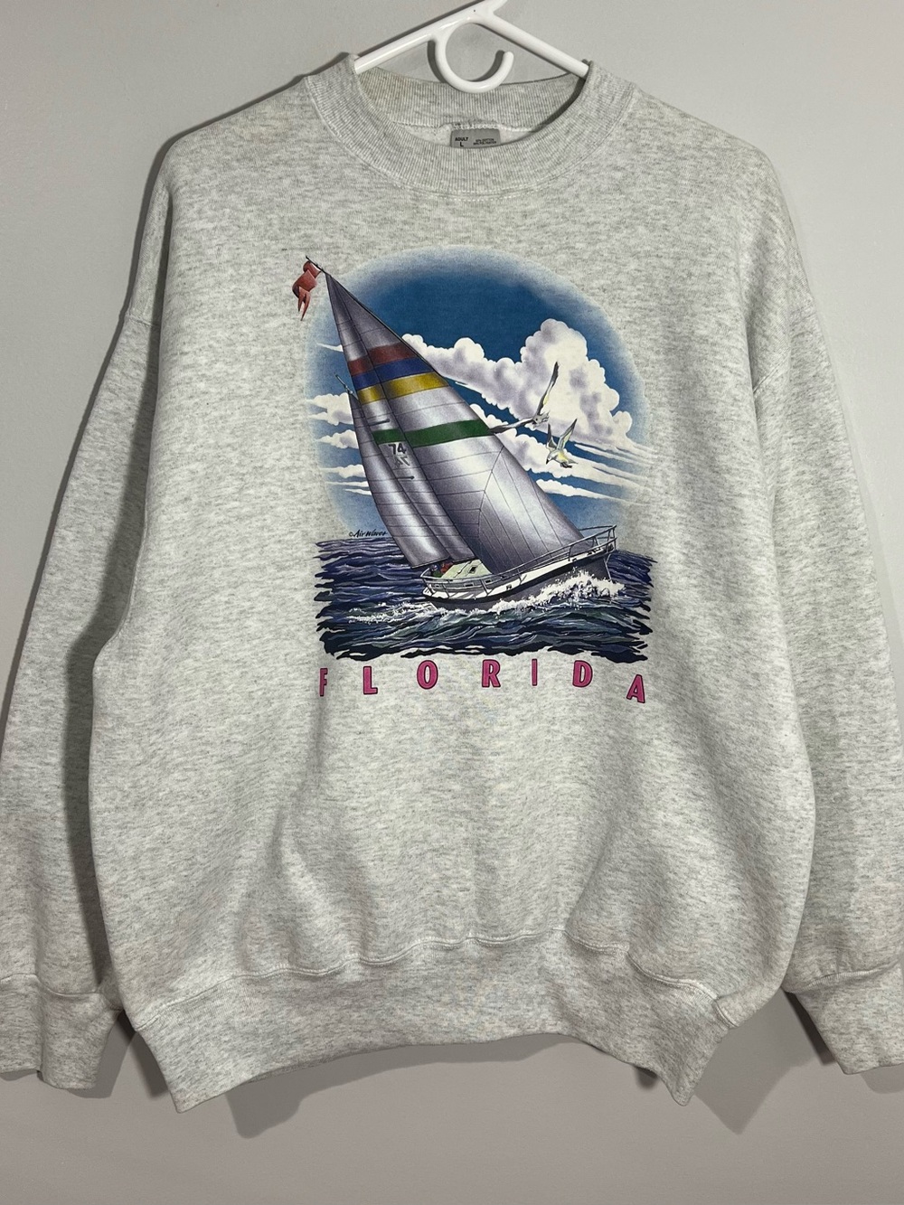 Vintage Florida Air Waves Sailing Ocean Gray Pullover Sweatshirt Adult Large